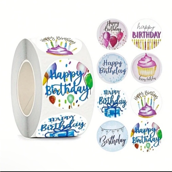 Other - 500pc/ roll Happy Birthday Stickers, NIP